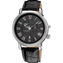 Akribos XXIV Men's Leather Strap Swiss Collection Multifunction Watch (Black)