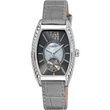 Akribos XXIV Women's Diamond Swiss Quartz Tonneau Black Strap