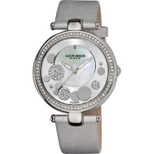 Akribos Xxiv Women's Silvertone Sunray/ Diamond Dial Quartz Strap Watch