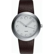 Alessi Unisex Watch.It Automatic Analog Stainless Watch - Brown Leather Strap - White Dial - AL16001