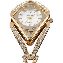 Alias Kim Rhombic White Dial 18k Gold Plate Fashion Women Ladies Wrist Watch