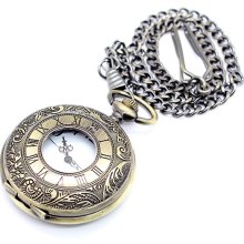 Alloy Men's Bronze Pocket Watch with Palace Carving & Large Roman Num