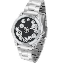 Alloy Silver Tone Band Black Watch Dial Wristwatch