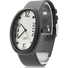 Analog Unisex Leather Quartz Wrist Watch with Elliptical Case (Black)