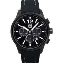 Andrew Marc Watches 'Club Varsity' Leather Strap Watch Black
