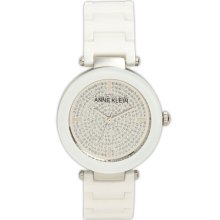 Anne Klein Pave Dial Ceramic Bracelet Watch White