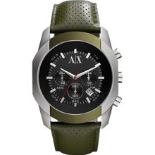 Armani Exchange AX1167 Military Green Leather Strap Men's Watch ...
