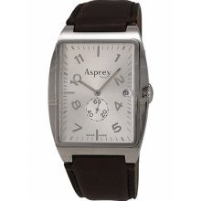 Asprey of London Watches Men's No. 8 Silver Tone Dial Dark Brown Leath