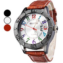 Assorted Colors Men's Calendar Style PU Quartz Analog Wrist Watch
