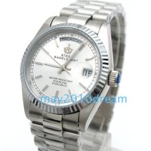 Automatic Mechanical Stainless Steel Day Date White Wrist Watches