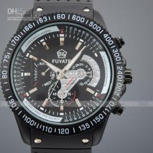 Automatic Mechanical Wrist Watch Mens Black Rubber Band Date Day Fas