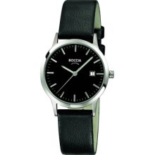 B3180-02 Boccia Ladies Titanium Black Leather Strap Watch