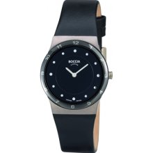 B3202-02 Boccia Ladies Titanium Black Leather Strap Watch
