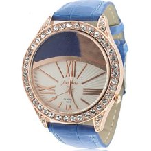 Band Women's Leather Analog Quartz Wrist Watch With Olive Shaped Dial(Blue)