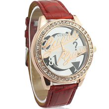 Band Women's Leather Analog Quartz Wrist Watch With Fashion Hollow Pattern (Red)