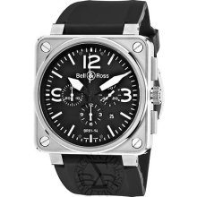 Bell & Ross Men's 'aviation' Black Dial Chronograph Strap Watch Br01-94steel
