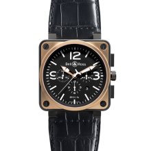 Bell & Ross Men's Aviation BR01 Black Dial Watch BR01-94-Black Rose Gold Carbon