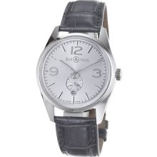 Bell & Ross Men's 'vintage' Silver Dial Grey Leather Strap Watch Br123-oficerslv