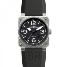 Bell and Ross Aviation Black Dial Steel Case Automatic 42 MM Mens Watch BR-03-92-STEEL