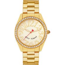 Betsey Johnson Womens Watch Bj00190-08 Gold Stainless Steel Crystals Warrant
