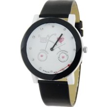 Bicycle Pattern Round Leather Band Quartz Analog Watch (Black) - Black - Leather