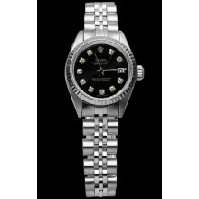 Black diamond dial rolex date just SS jubilee bracelet women datejust watch - Black - Stainless Steel