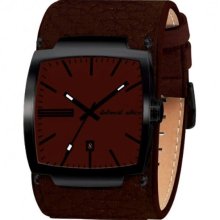 Black Dice Men's Flow Genuine Brown Leather Strap Watch Bd 002 08 With A Solid Ip Black Stainless Steel Case And Brown Dial
