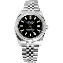 Black stick dial Rolex date just watch stainless steel jubilee bracelet - Black - Stainless Steel