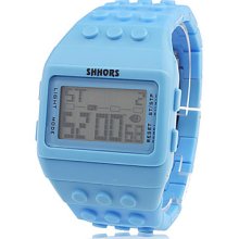 Block Bricks Design Band Watch Wrist with Night Light (Blue)