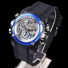 Blue Bezel Ohsen Digital Alarm Black Silicone Strap Sport Quartz Watch