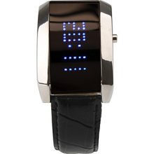 Blue LED Black PU Band Leather Sport LED Wrist Watch