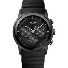 BOSS Black Round Chronograph Rubber Strap Watch Black