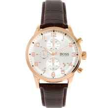 Boss by Hugo Boss Leather Brown Chronograph Watch Brown