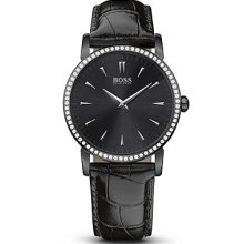 BOSS by Hugo Boss - '1502303' | Black Crocodile-Embossed Leather Strap Watch