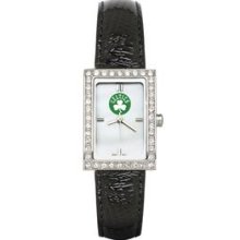 BOSTON CELTICS LADIES ALLURE WATCH BLACK LEATHER STRAP