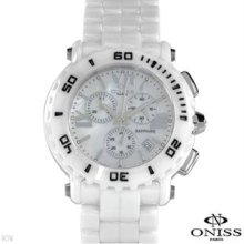 Brand New ONISS Swiss Movement Ceramic and Mother Of Pearl Watch - white