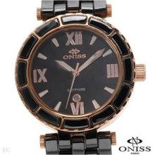 Brand New ONISS Swiss Movement Stainless Steel and Ceramic Watch - black