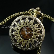 Brass Tone Hollow Sun Case Cover Steampunk Hand Winding Mechanical Pocket Watch