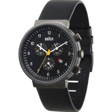 Braun Men's Quartz Watch With Black Dial Analogue Display And Black Leather Strap Bn0035bkgnbkg