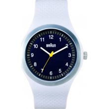 Braun Mens Sport Analog Plastic Watch - White Rubber Strap - Black Dial - BN0111BKLGYG