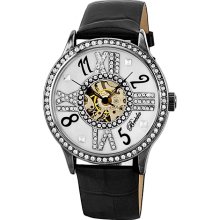 Breda Women's 'Audrey' Rhinestone Mechanical Hand-winding Watch (gun/black)