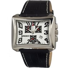 Breed Mens Bowie Chronograph Stainless Watch - Black Leather Strap - White Dial - BRD0602