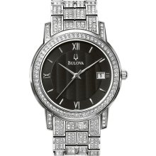 Bulova 96b011 Crystal Calendar Black Dial Men's Dress Watch