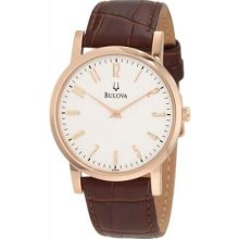 Bulova 97a106 Mens Duet Dress Watch Grey Textured Dial Leather Rose Gold Tone