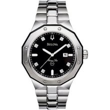 Bulova 98d103 Mens Marine Star S.steel Black Diamond Dial Sport Watch