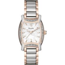 Bulova 98r138 Ladies Watch Rose Two Tone Tonneau Wintermoor Mother Of Pearl Dial