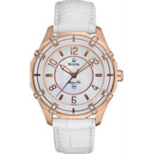 Bulova 98R150 Womens Rose Gold Tone Marine Star Mother Of Pearl Dial Diamonds Strap