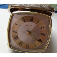 Bulova Gold Alarm Roman Numerals Fancy Dial Clock w/ Case