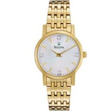 Bulova Ladies` Gold 4 Diamond Watch With Mother Of Pearl Dial