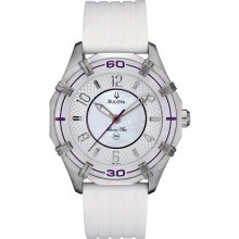 Bulova Ladies Stainless Steel Marine Star Quartz Mother Of Pearl White Rubber Strap 96L144